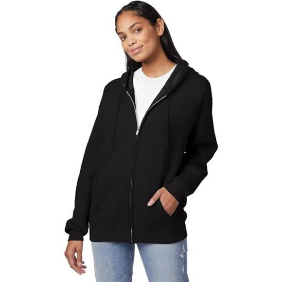 Hanes EcoSmart Mens Zip Up Hoodie Sweatshirt Fleece Full Zip Hooded Jacket - Picture 3 of 7